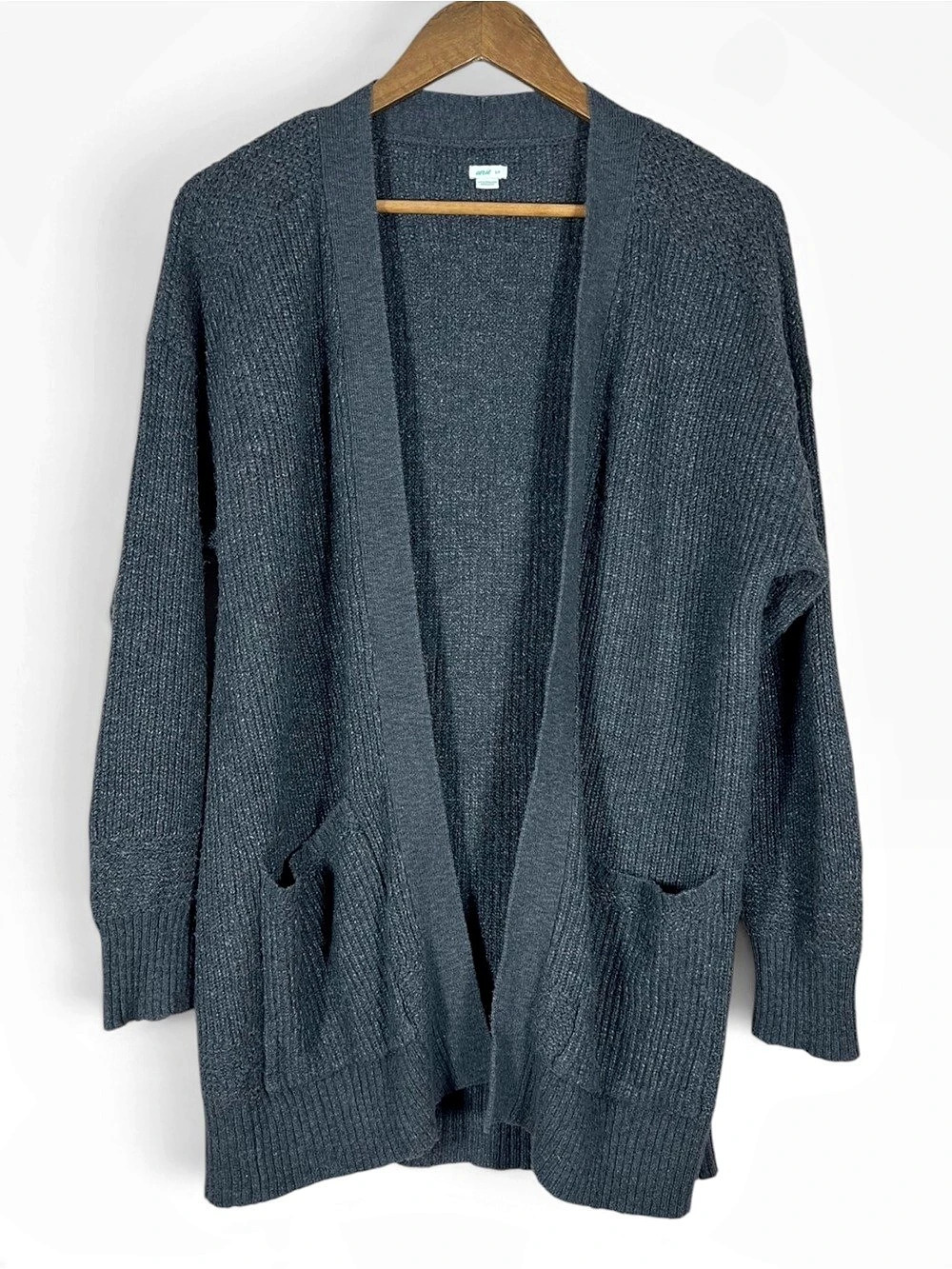 Aerie Womens Open Front Ribbed Knit Longline Cardigan Size S Gray Minimalist 90s